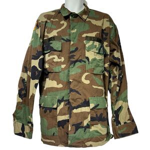 Vintage Army Nato 8090/9404 Large Long Military Button Down Camo Patches Jacket